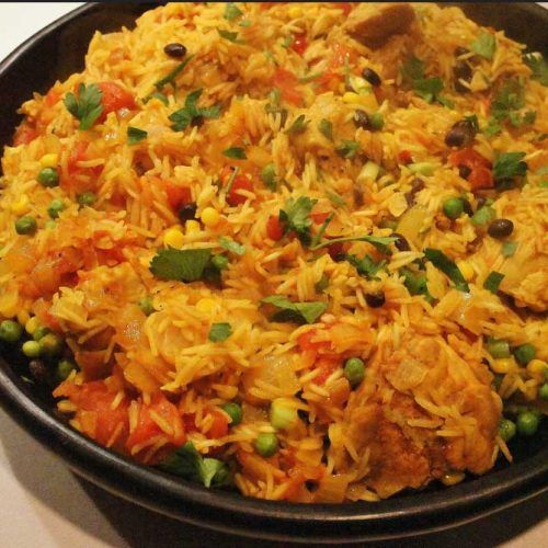 arroz blanco con pollo y verduras